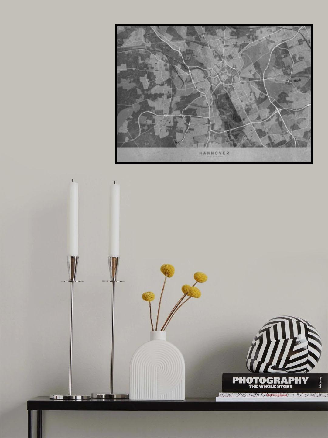 Gray vintage map of Hannover Germany Poster och Canvastavla