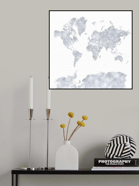 Gray world map Poster och Canvastavla