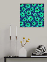 Floral Polka Dot Center Turquoise On Navy Poster och Canvastavla