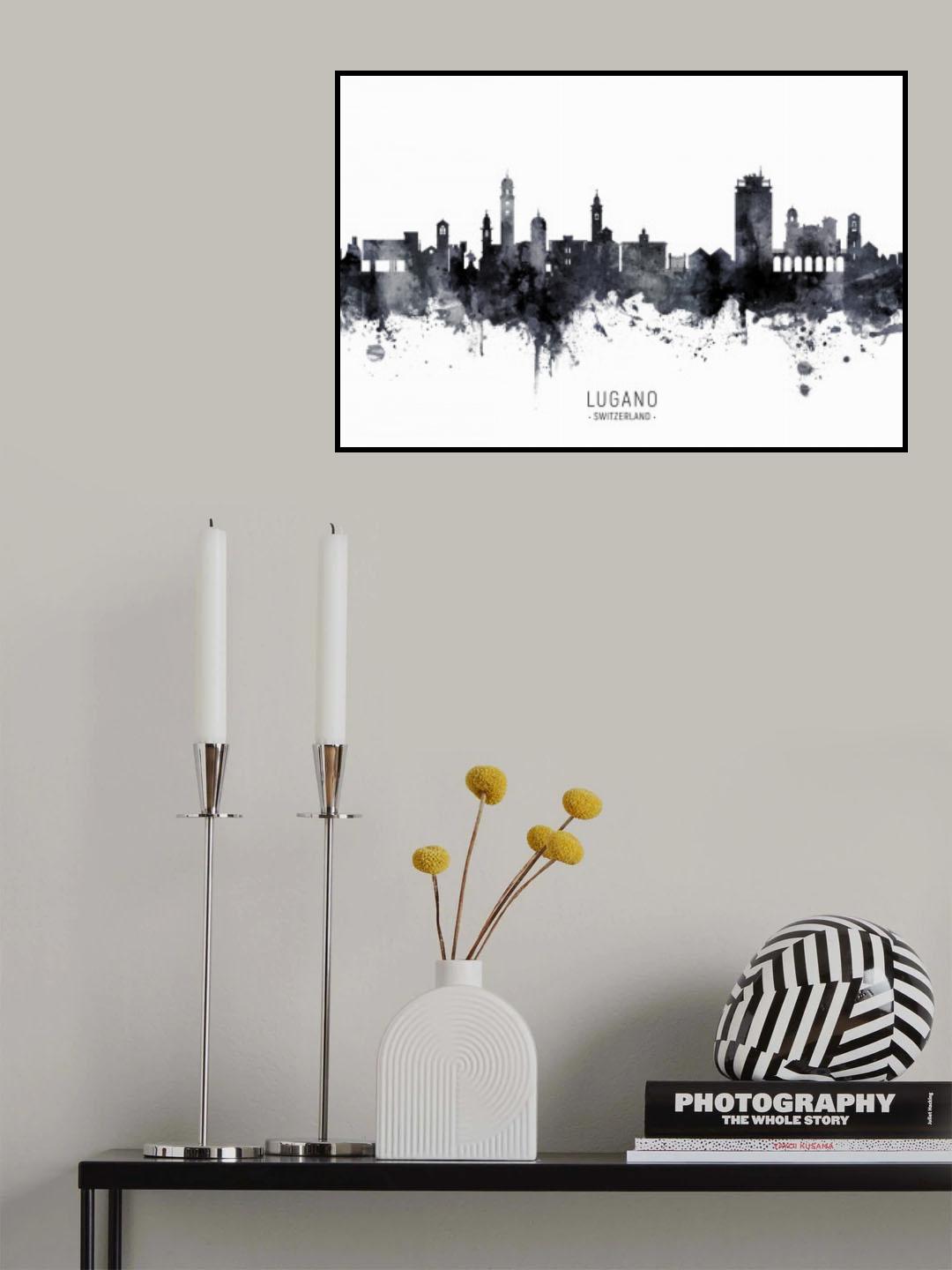 Lugano Switzerland Skyline Poster och Canvastavla