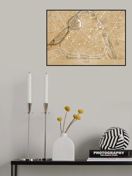 Sepia vintage map of Lille downtown France Poster och Canvastavla