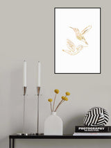 Gold Hummingbird Line art Silhouettes 2 Poster och Canvastavla