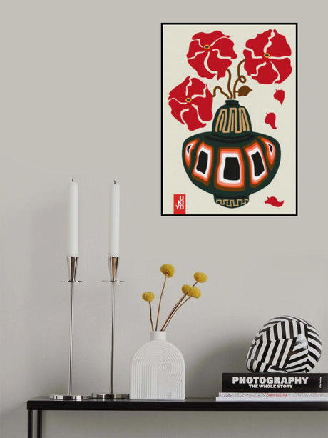 Ukiyo Vase Flower Greige Poster och Canvastavla