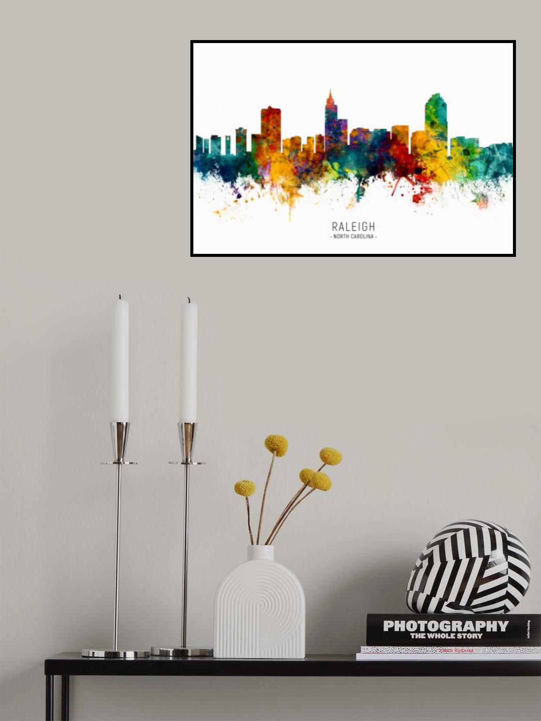 Raleigh North Carolina Skyline Poster och Canvastavla