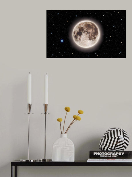 Glowing Emerald Moon With Starry Sky Poster och Canvastavla