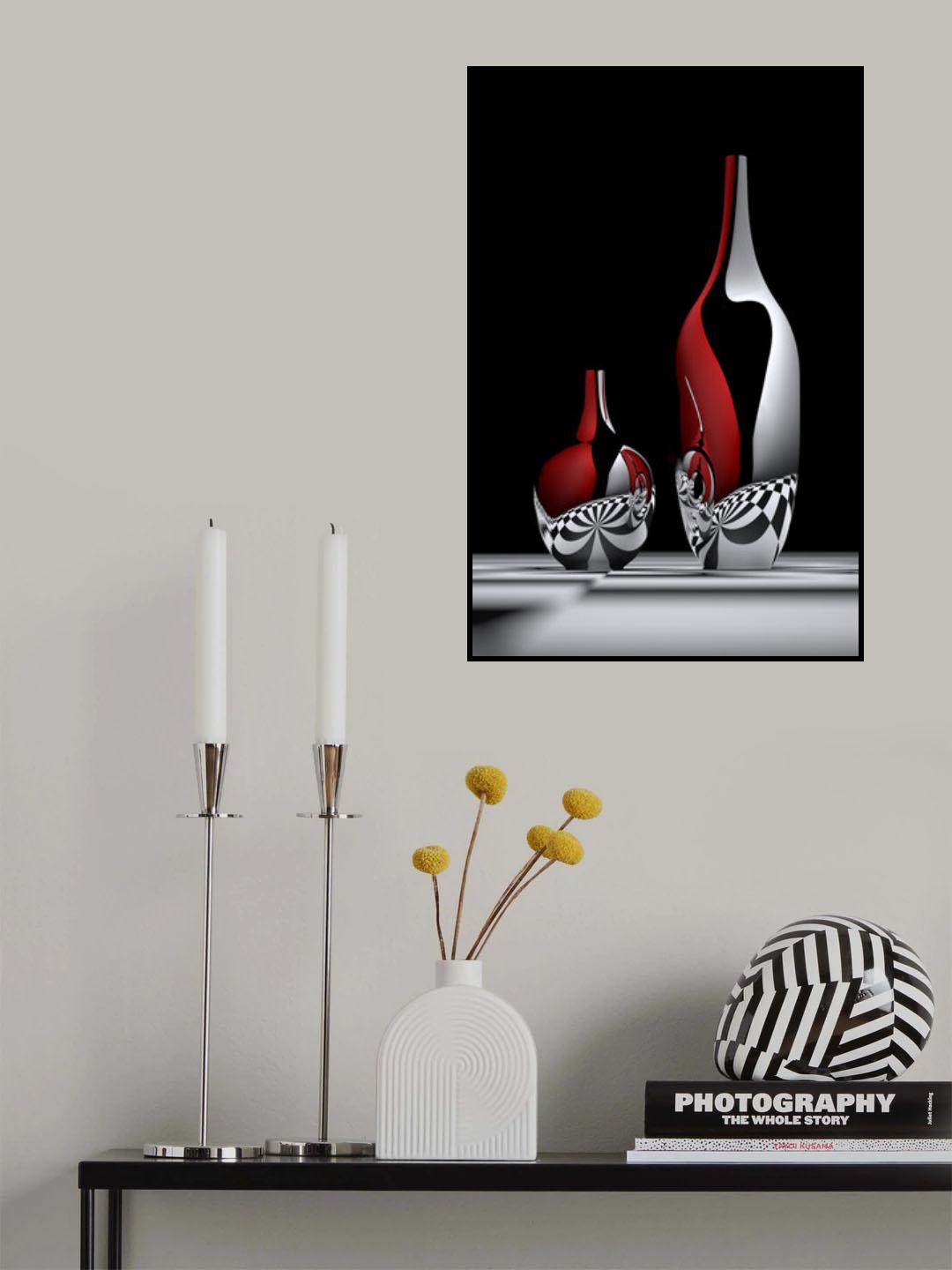 Two bottles on a checkered floor Poster och Canvastavla