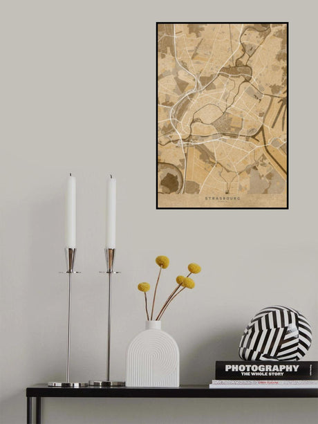 Sepia vintage map of Strasbourg France Poster och Canvastavla