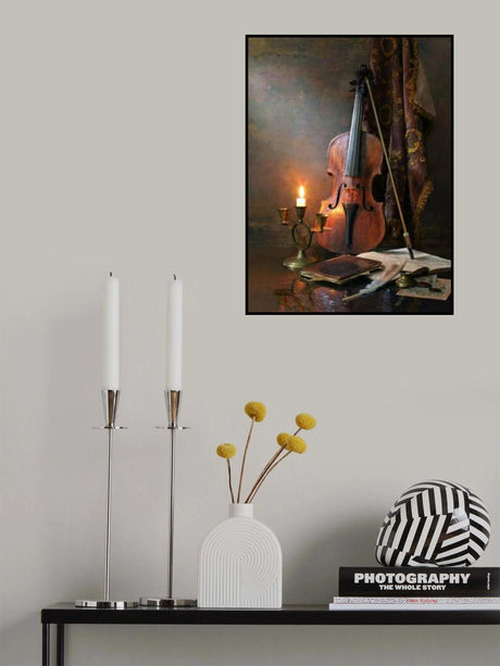 Still life with violin and candle Poster och Canvastavla