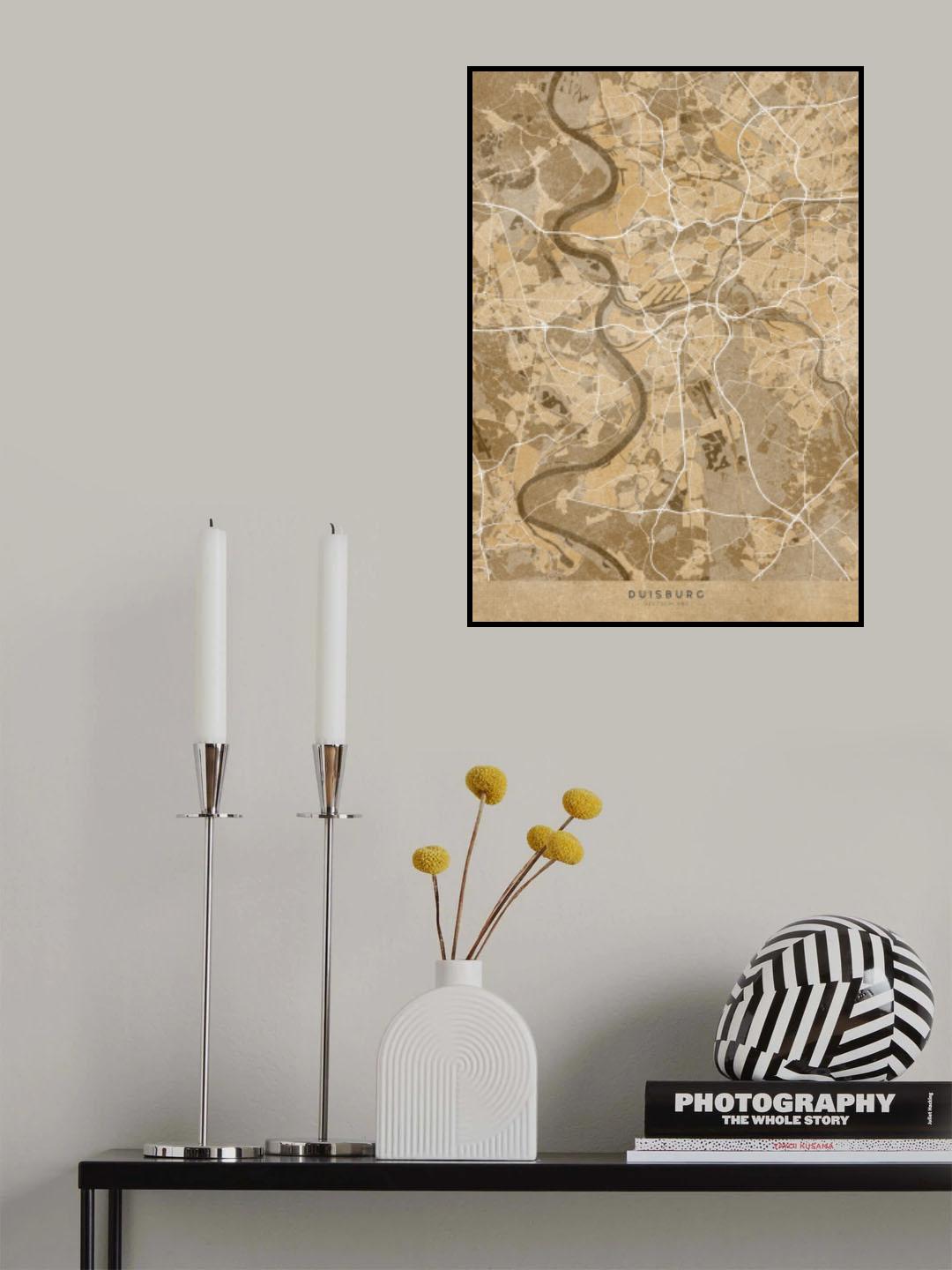 Sepia vintage map of Duisburg Germany Poster och Canvastavla