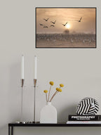 Cranes at sunrise... Poster och Canvastavla