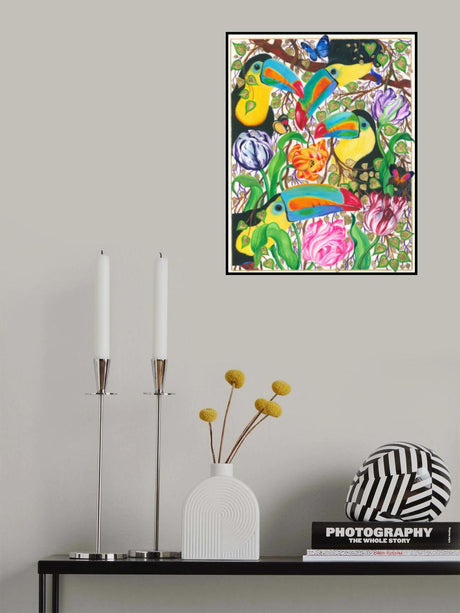 Jolly Toucans and Parrot Tulips Poster och Canvastavla