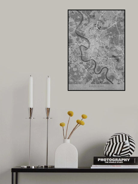 Gray vintage map of Düsseldorf Germany Poster och Canvastavla
