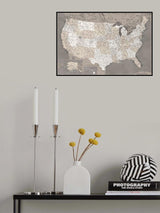 Highly detailed map of the United States, dark taupe Poster och Canvastavla