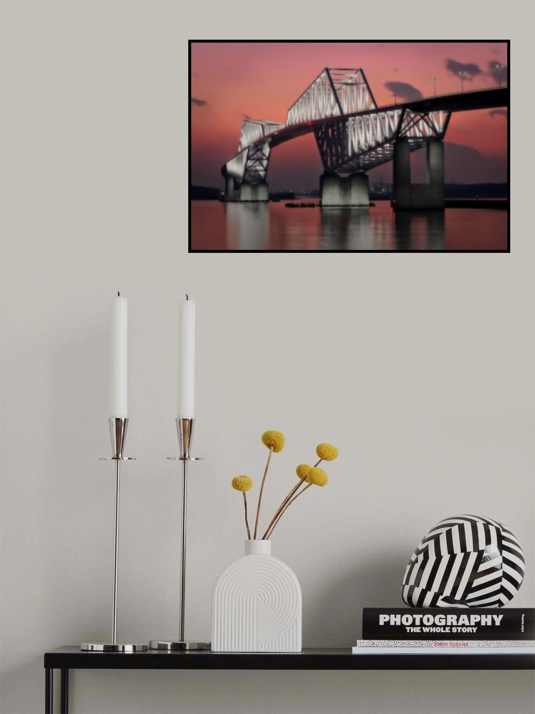 Tokyo Gate Bridge nestled in the setting sun. Poster och Canvastavla