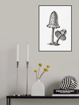 Vintage Inky Cap Edible Mushroom BW Bright Poster och Canvastavla