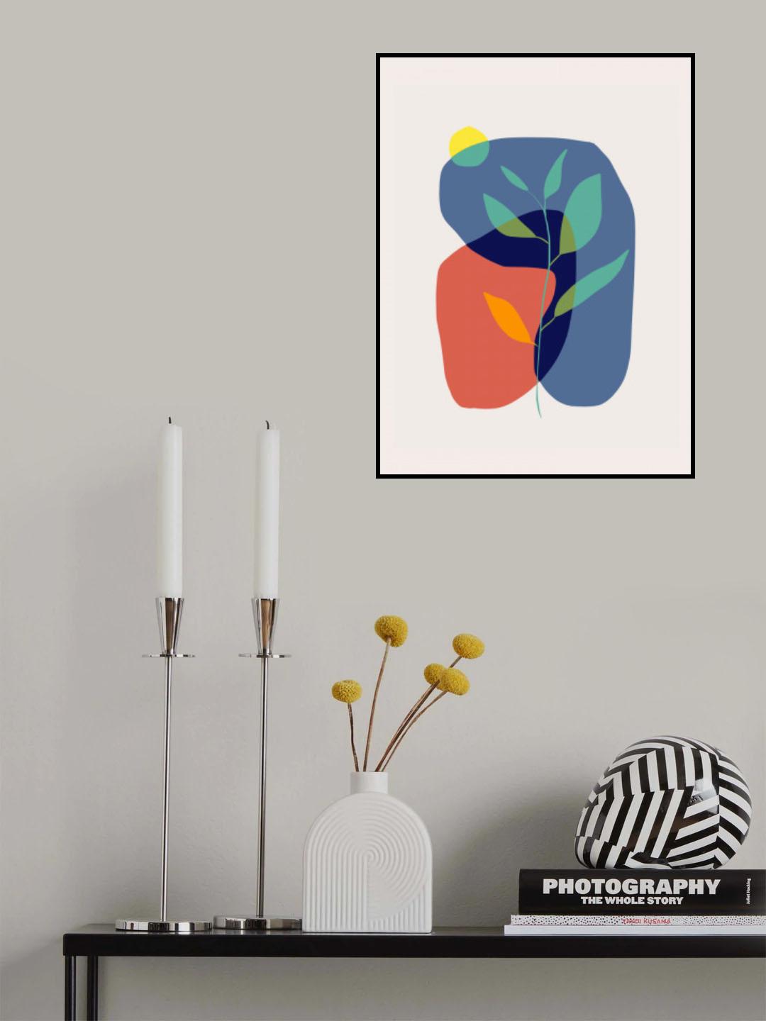 Fossil Plant In Red and Blue Poster och Canvastavla