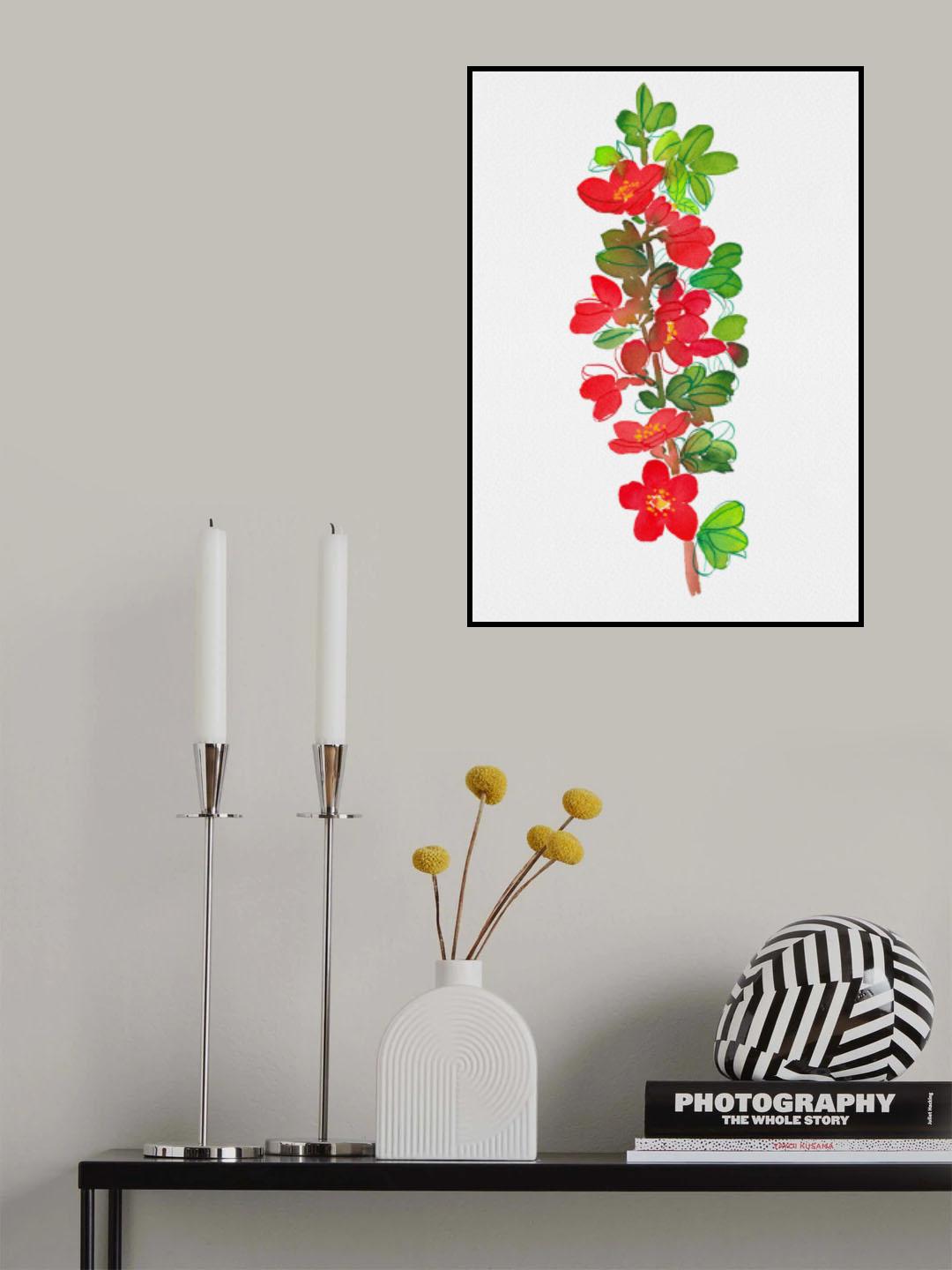 Japanese quince or Chaenomeles japonica botanical painting Poster och Canvastavla