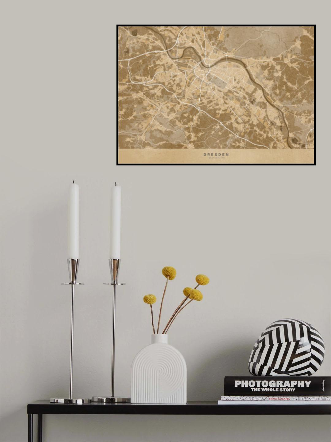 Sepia vintage map of Dresden Germany Poster och Canvastavla