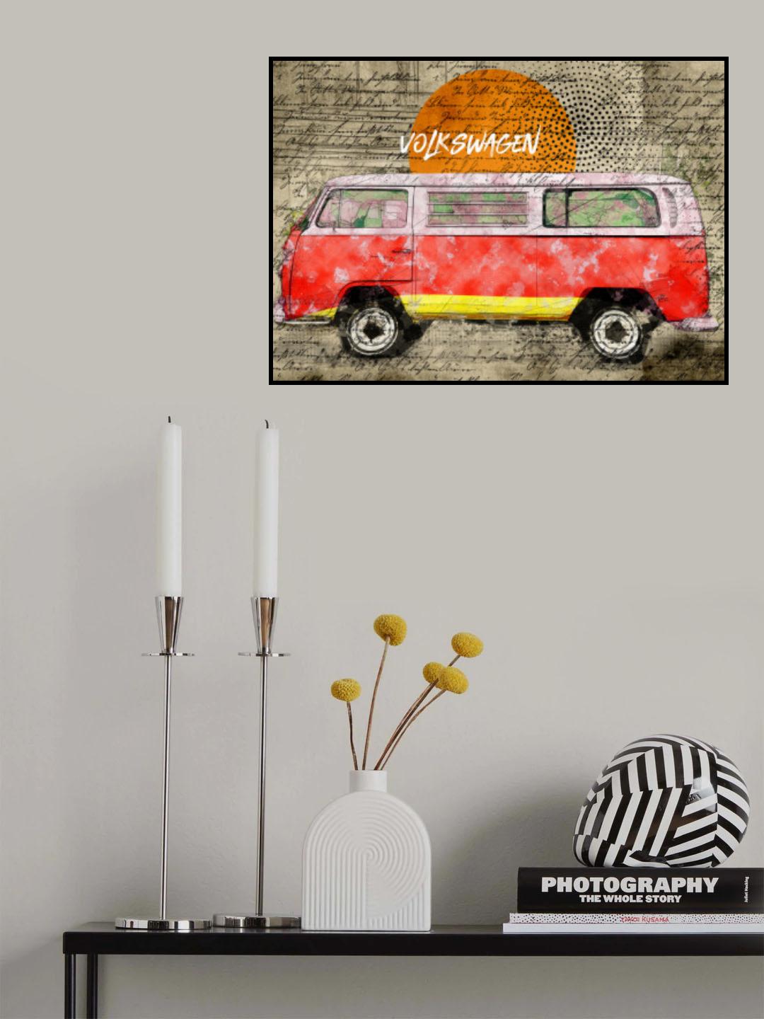 Volkswagen vw combi red Poster och Canvastavla