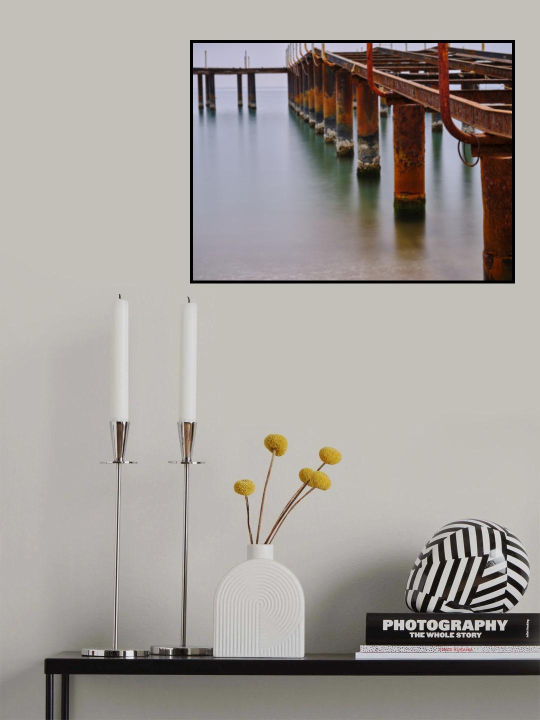old pier on the beach and long exposure sea waves Poster och Canvastavla