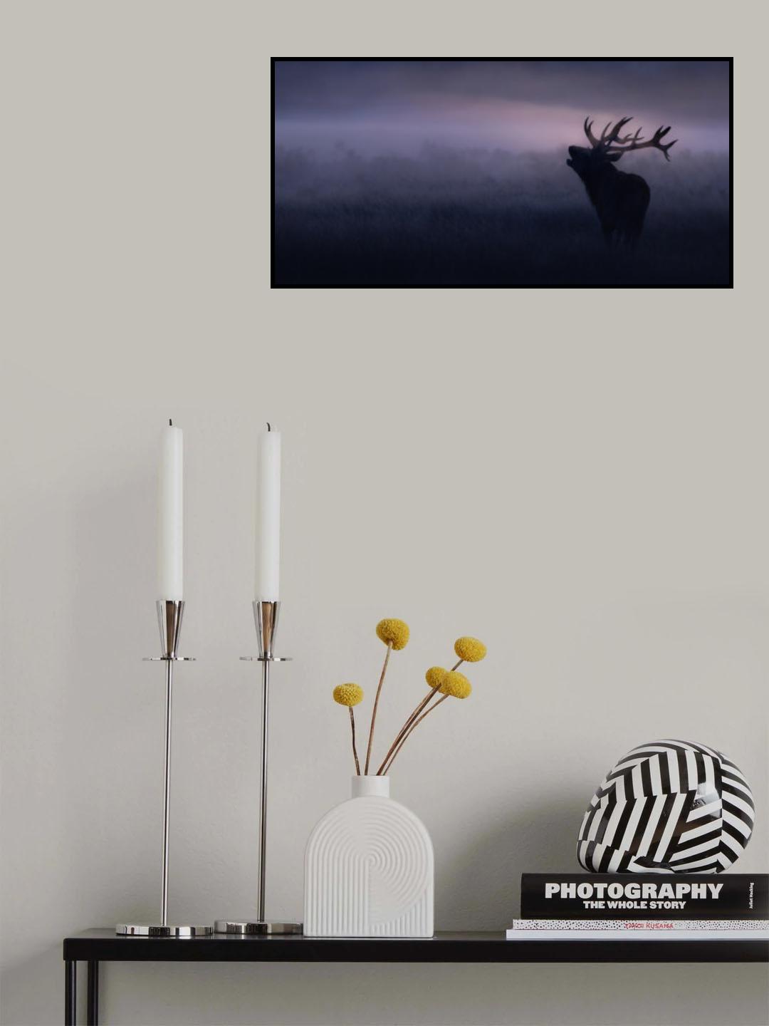 Stag in misty morning Poster och Canvastavla