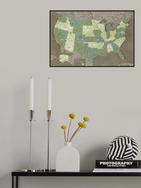 Highly detailed map of the United States, Camo Poster och Canvastavla