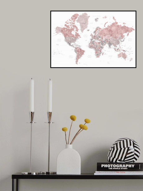 Detailed world map with cities, Piper Poster och Canvastavla