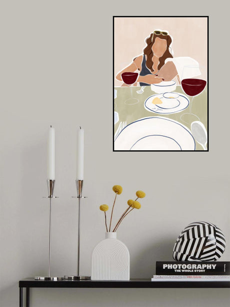 Woman Dining In a Restaurant Print By Ivy Green Illustrations Poster och Canvastavla
