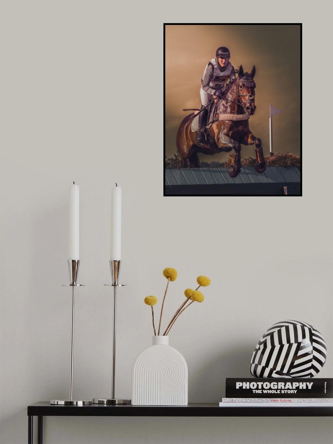 Jumping over an obstacle in a cross country eventing competition Poster och Canvastavla