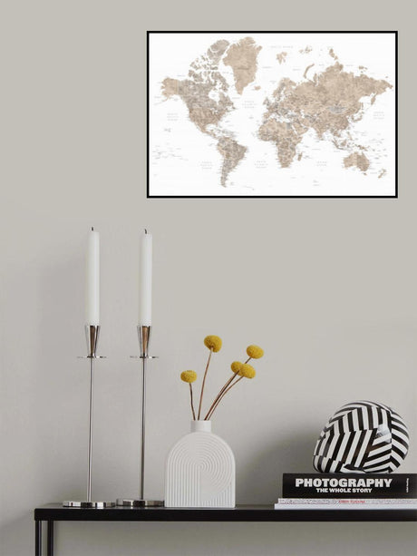 Detailed world map with cities, Abey Poster och Canvastavla