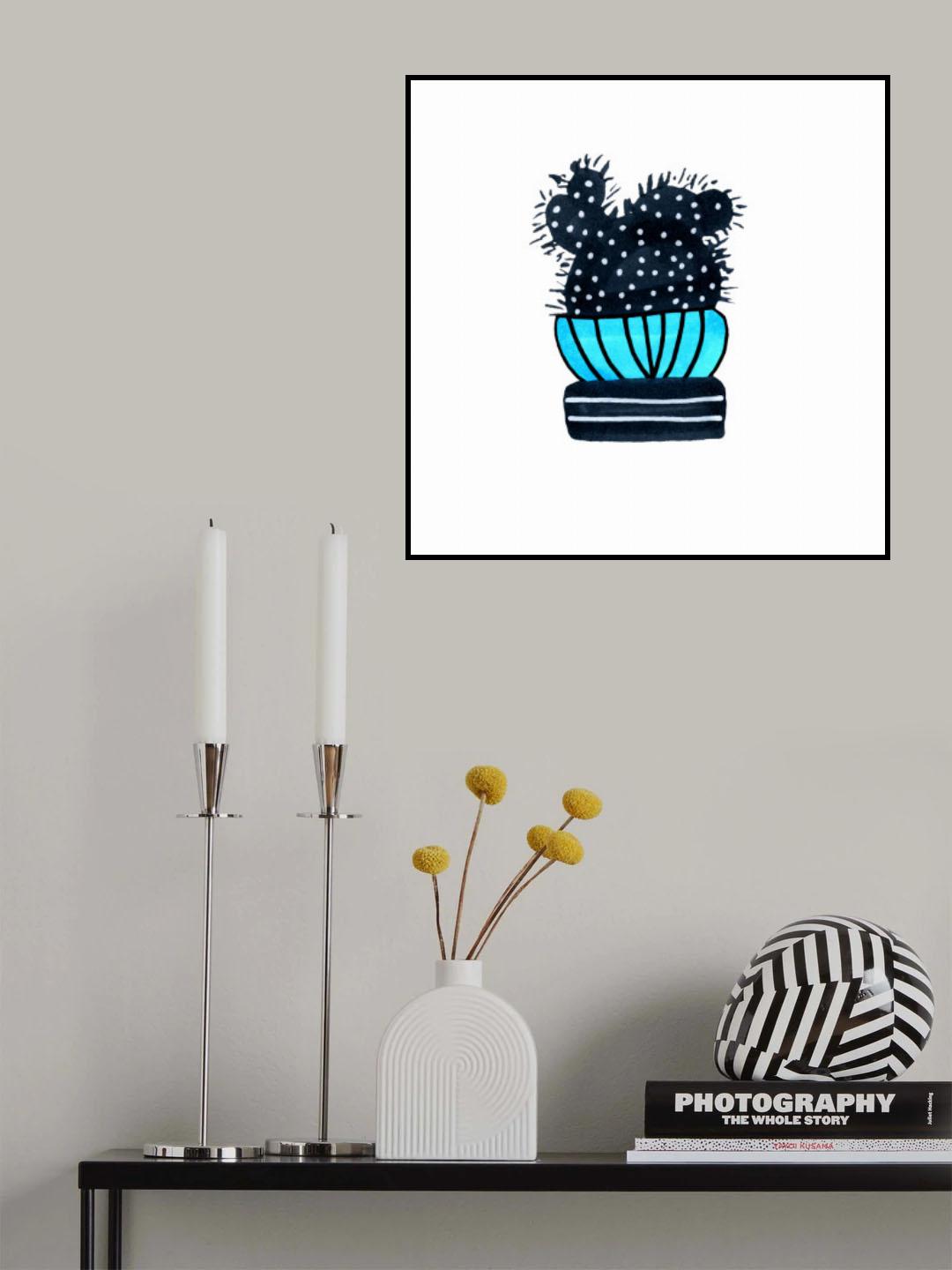 Cactus 3 Desert Plant Blue Black Poster och Canvastavla