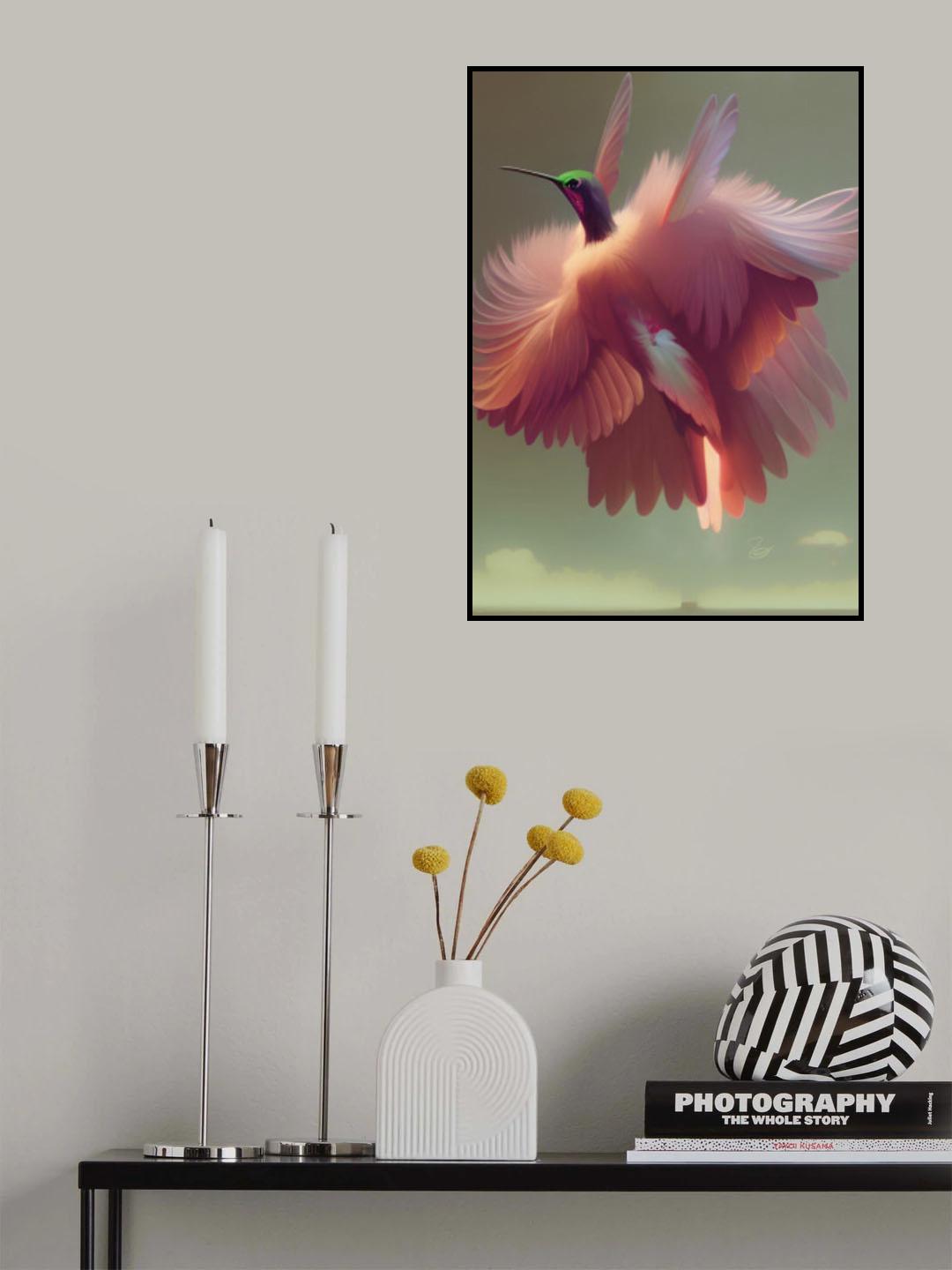 Humming Bird with Pink Wings Poster och Canvastavla