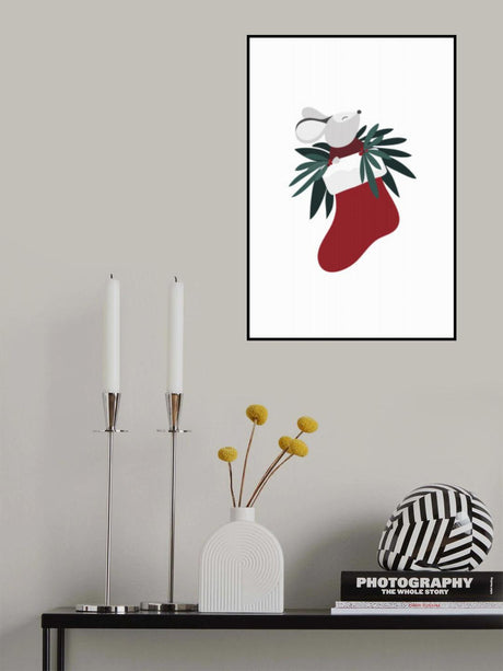 Cute mouse in a Christmas stocking Poster och Canvastavla