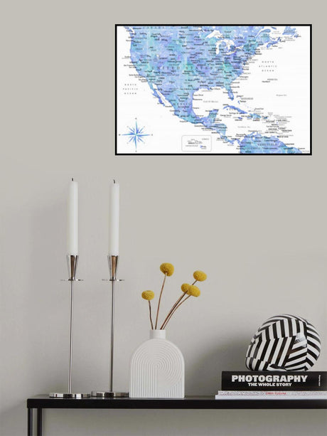 Blue map of USA and the Caribbean sea Poster och Canvastavla