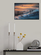 Sunrise light in the foggy valley Poster och Canvastavla
