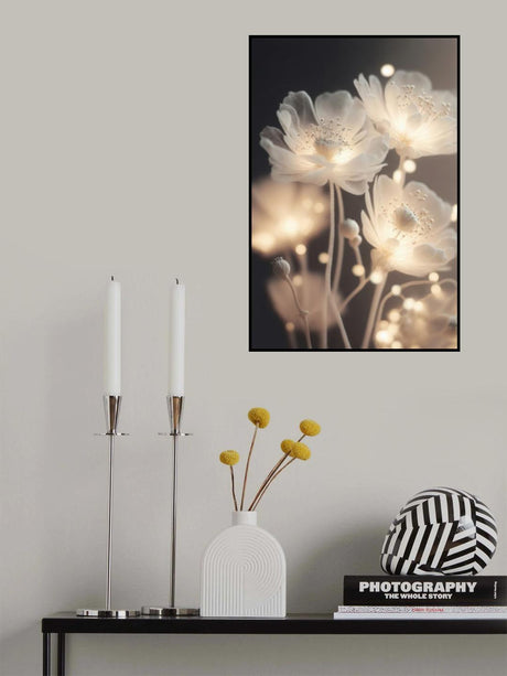White Glowing Flowers Poster och Canvastavla