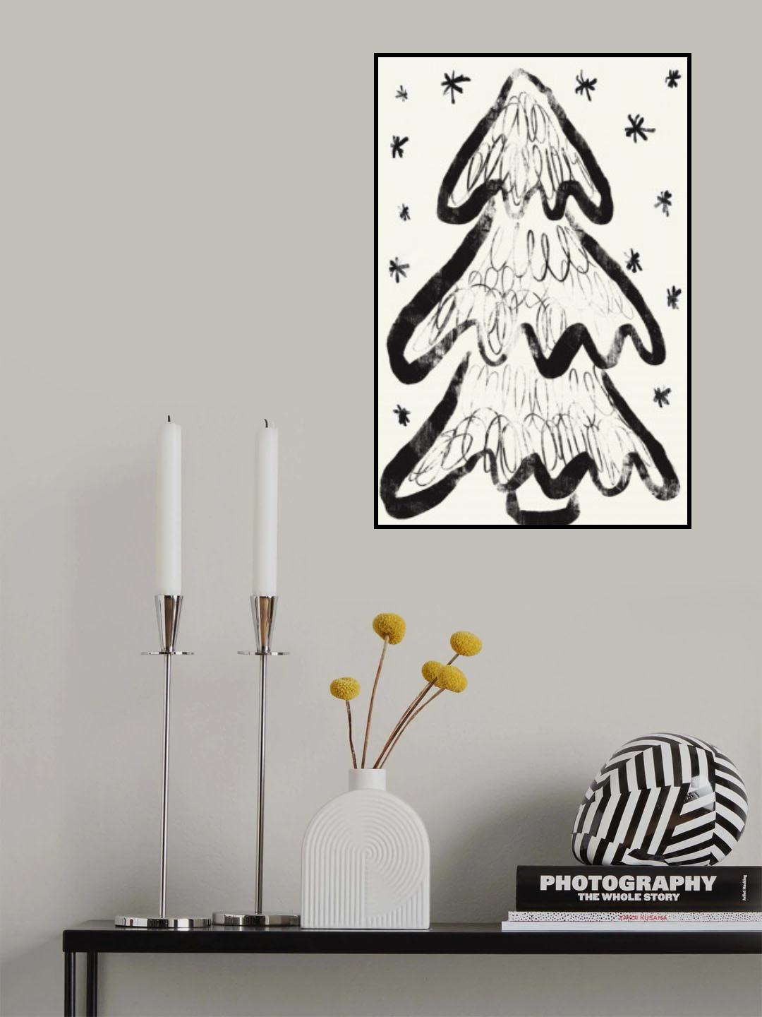 Christmastreeandsnow Palewhite Poster och Canvastavla