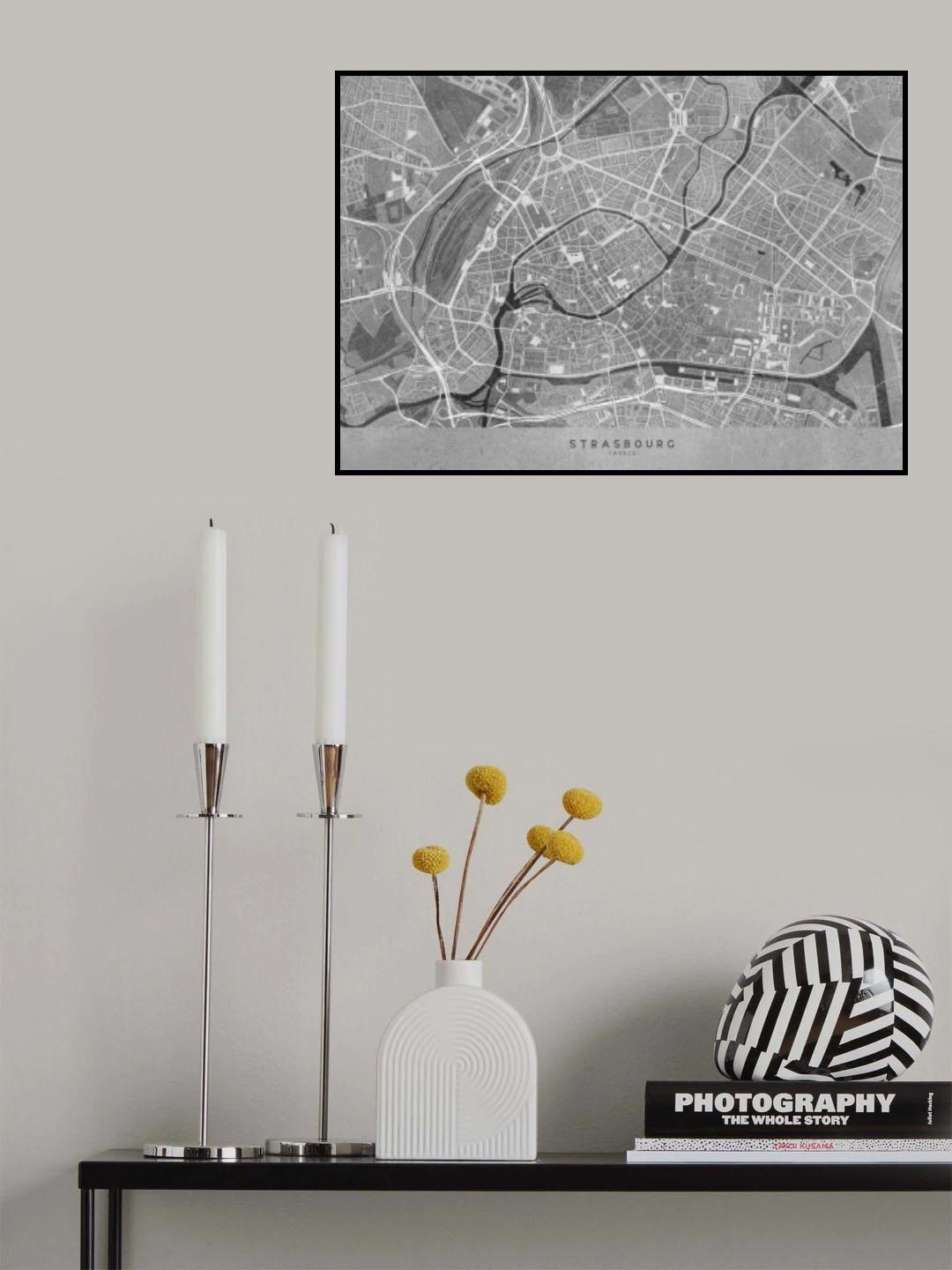 Gray vintage map of Strasbourg downtown France Poster och Canvastavla