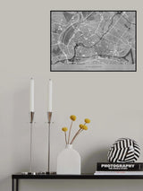 Gray vintage map of Strasbourg downtown France Poster och Canvastavla