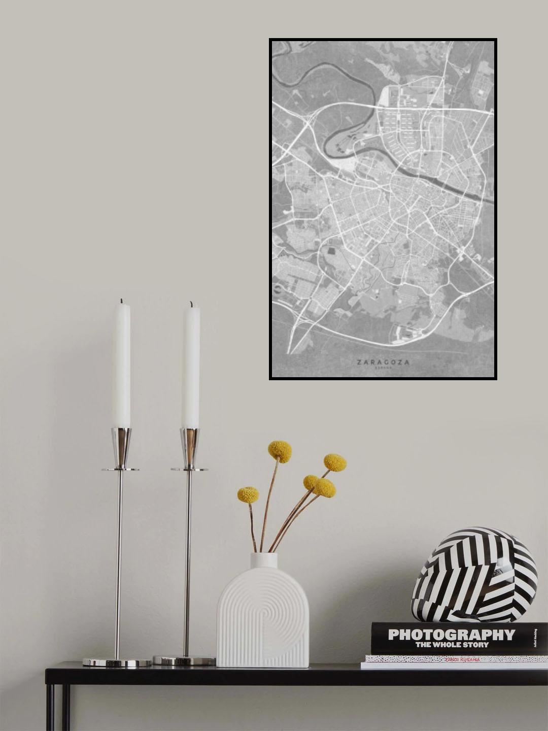 Map of Zaragoza (Spain) in gray vintage style Poster och Canvastavla