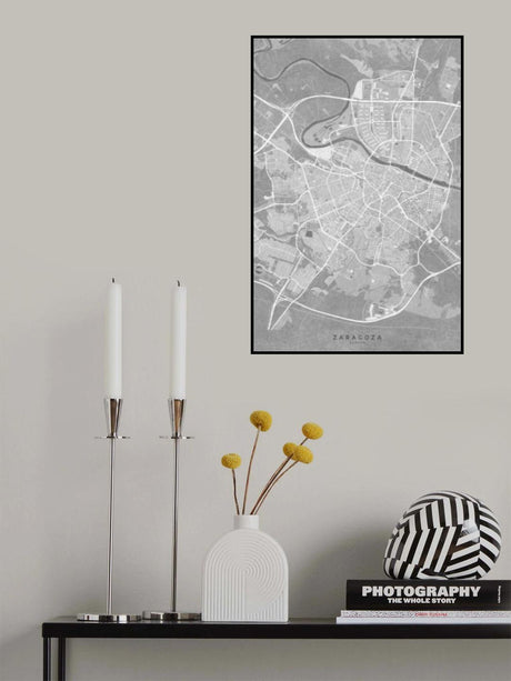 Map of Zaragoza (Spain) in gray vintage style Poster och Canvastavla