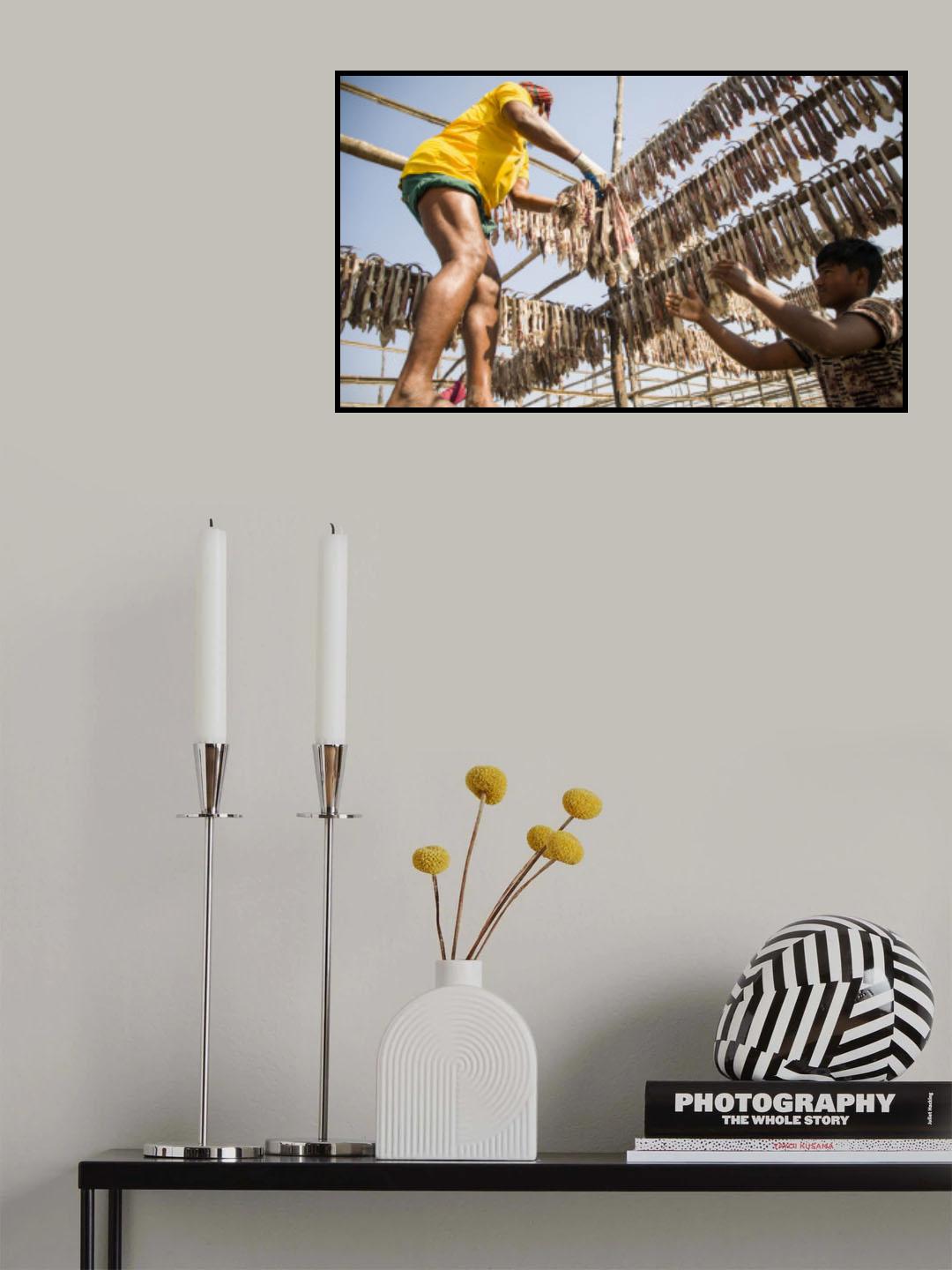 Drying fish at beach Poster och Canvastavla