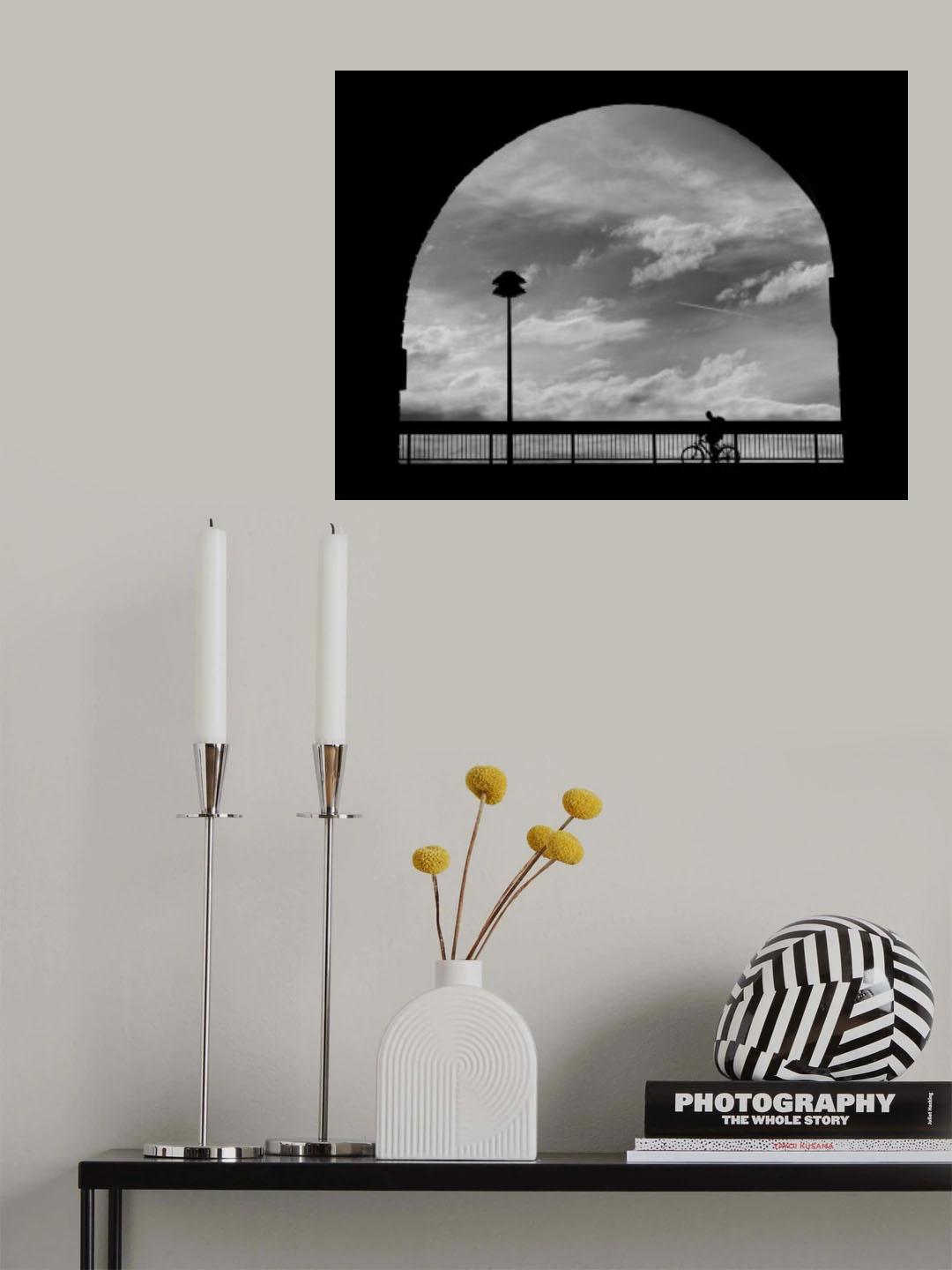 Cyclist, clouds and street lamp in the arch Poster och Canvastavla