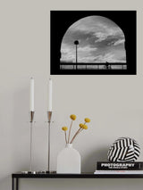 Cyclist, clouds and street lamp in the arch Poster och Canvastavla