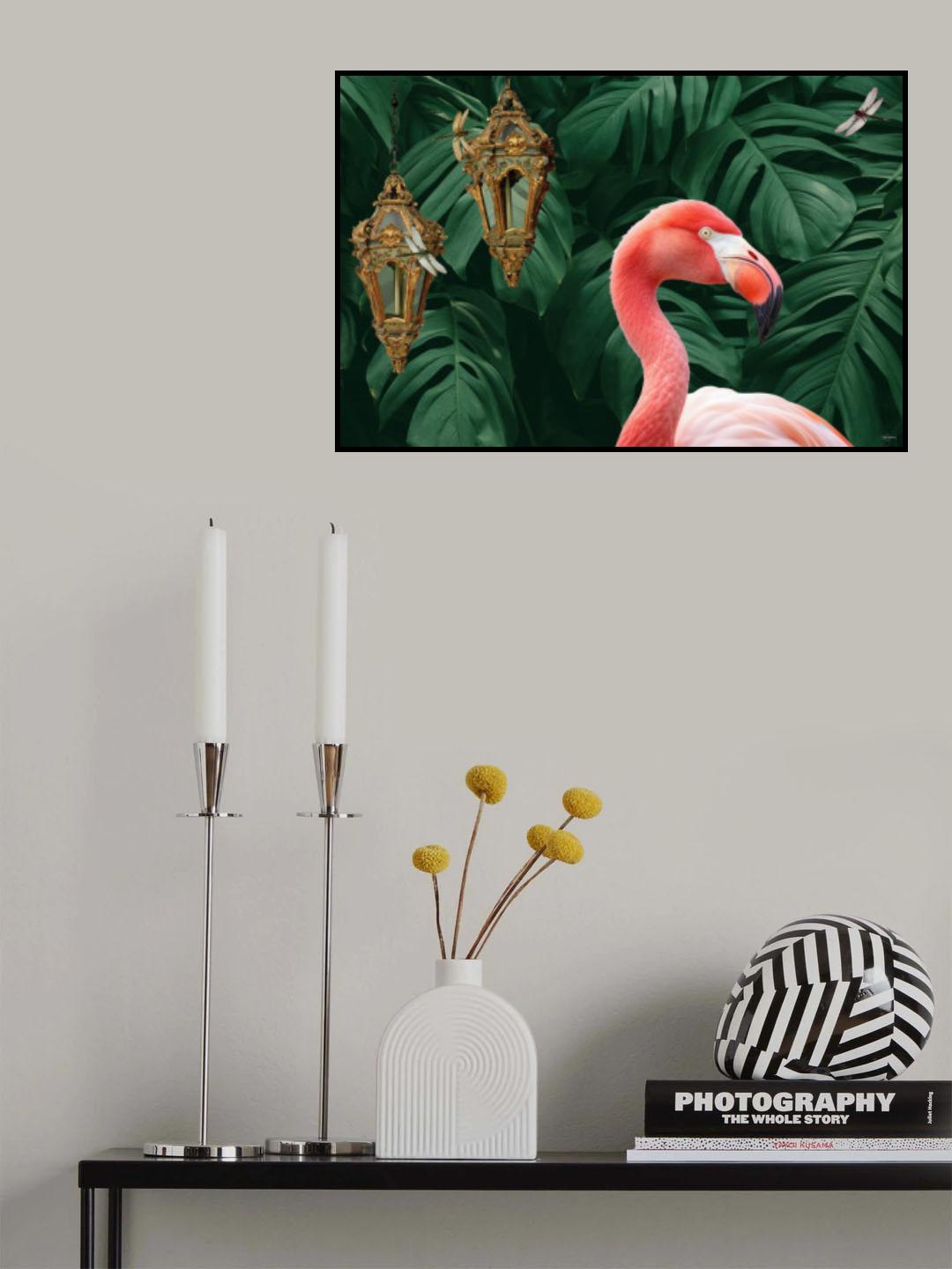 Flamingo &amp; Dragonflies Poster och Canvastavla