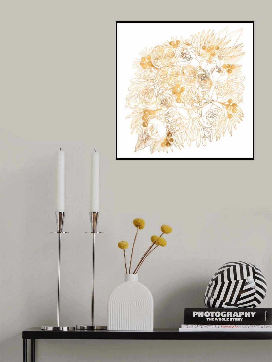 Rekha floral bouquet in gold Poster och Canvastavla