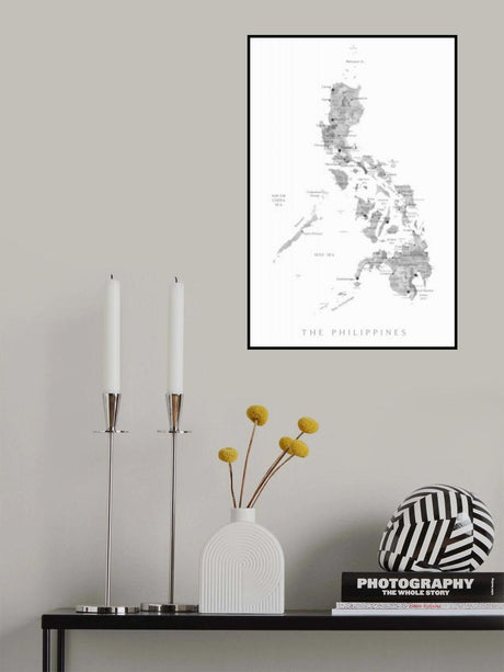 Gray watercolor map of Philippines Poster och Canvastavla