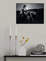 Daniela, the Doberman and Lamborghini Huracan BW Poster och Canvastavla