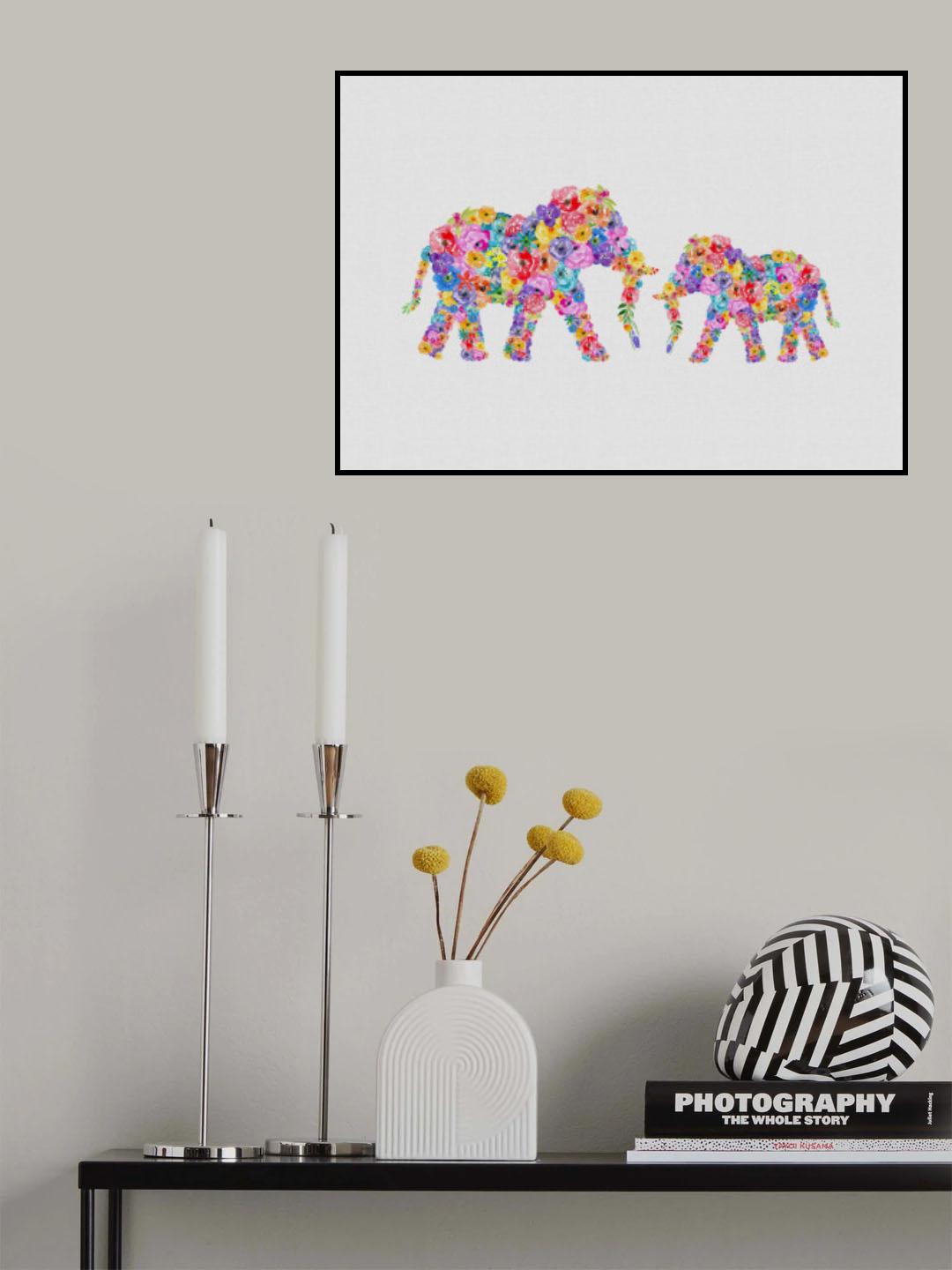 Floral Elephants Poster och Canvastavla