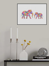 Floral Elephants Poster och Canvastavla